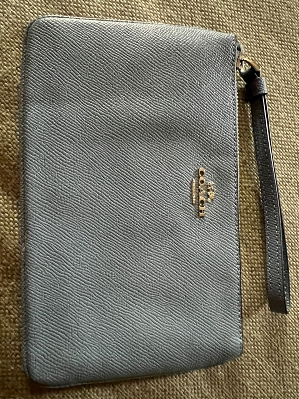Coach Saffiano Leather Wristlet in Blue Gray with silver Hardware